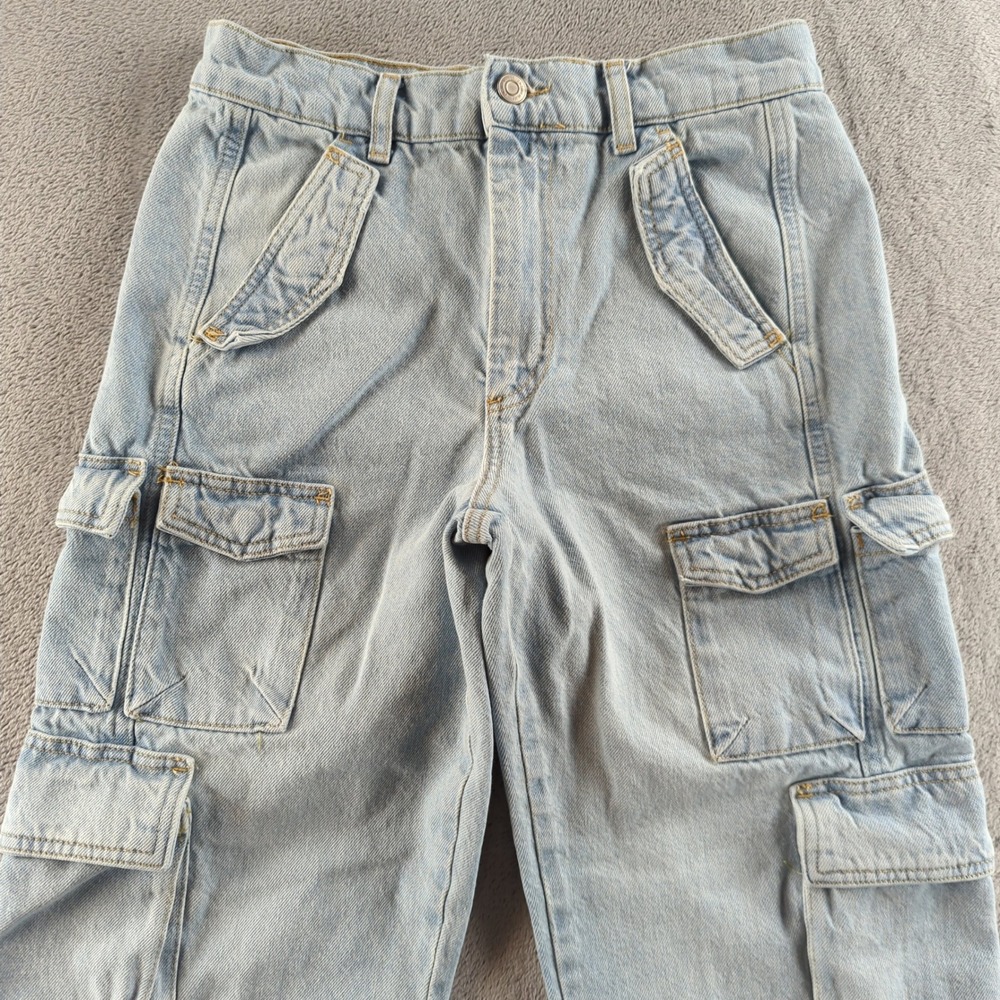 Zara Cargo Jeans‎ Womens 4 28x29* Blue Light Wash High Rise Wide-Leg Baggy Denim